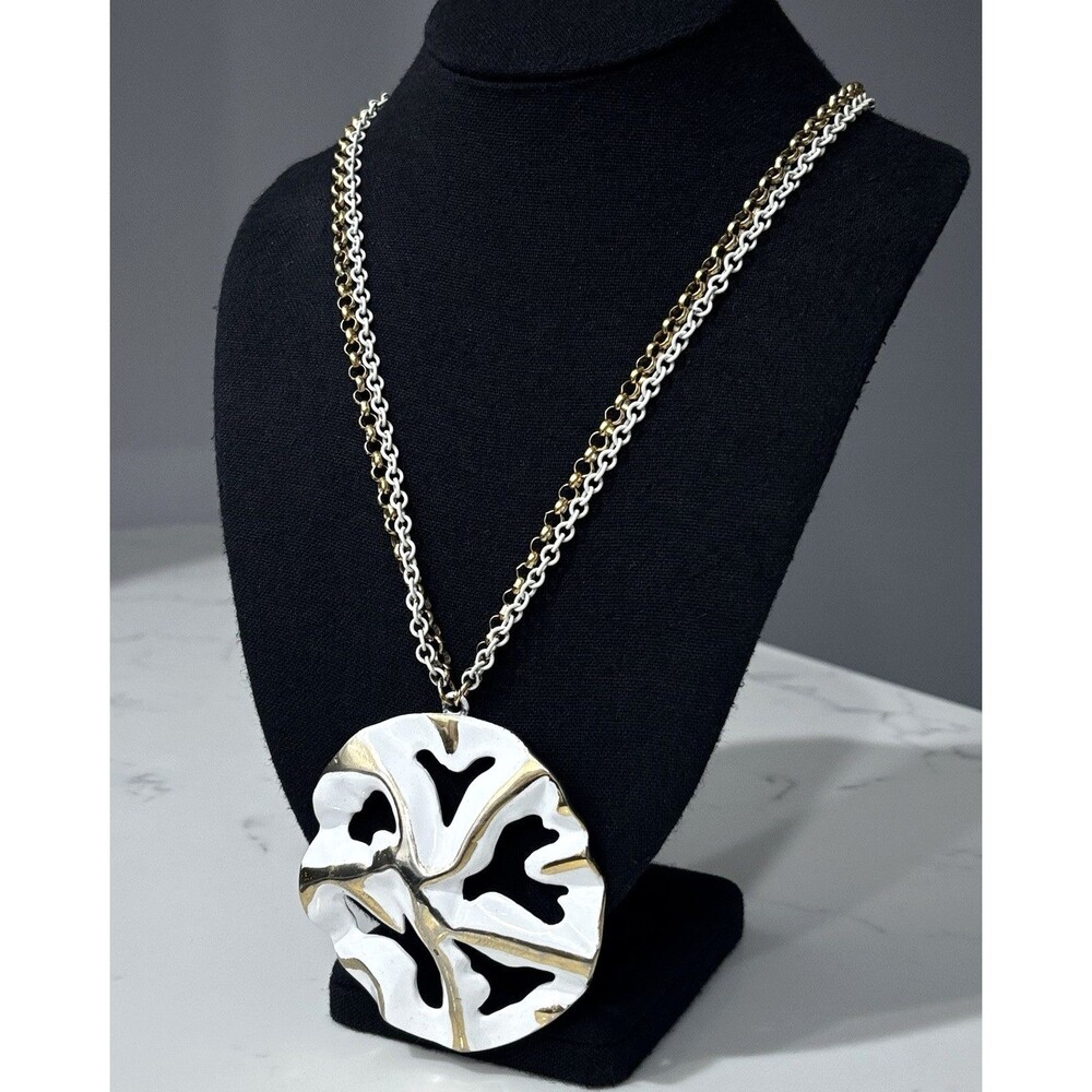 Vintage Napier Necklace Brutalist Modernist 70s Statement White Enamel Gold Tone